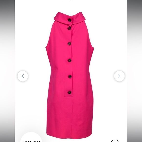 Sail To Sable Neon Pink Rolled Neckline Sheath Dress W/ Large Back Buttons - Picture 2 of 11